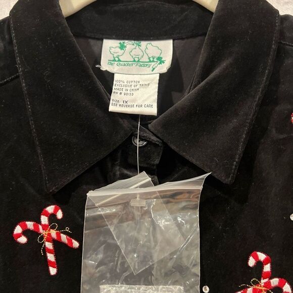 Quaker Factory Black velvet candy cane dress and shacket NWT Sz.1X - Picture 6 of 7